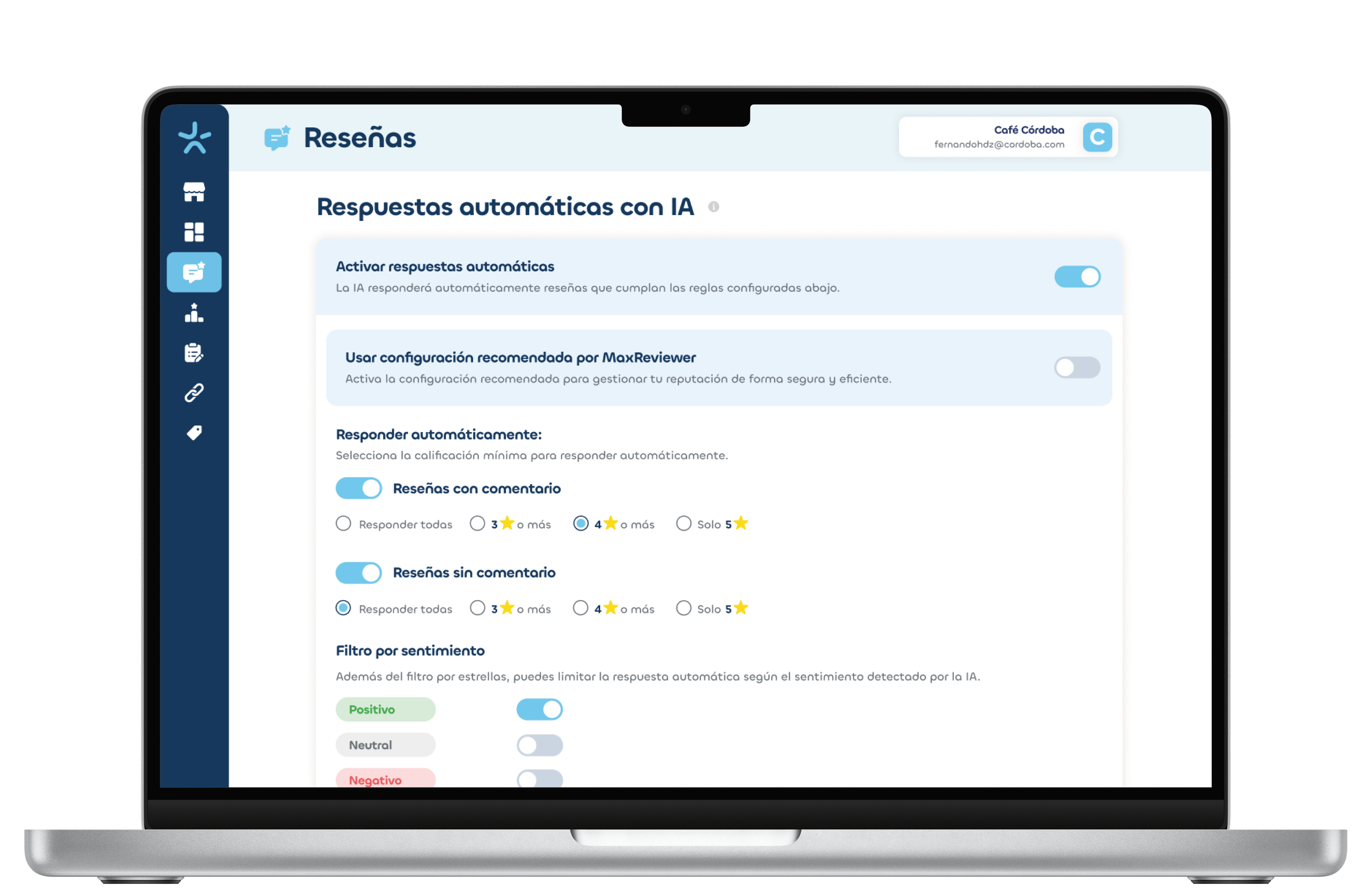 Configuración de respuestas automáticas con IA en MaxReviewer