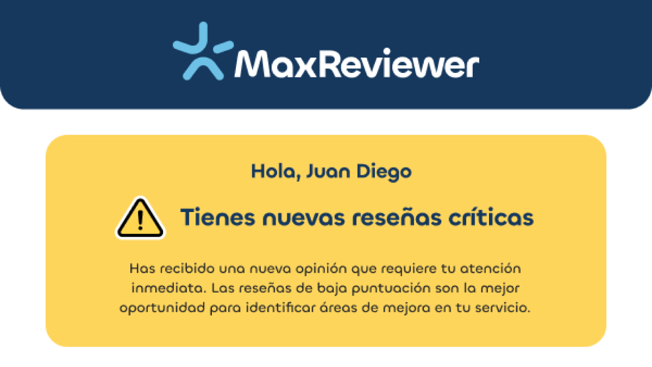 Correo de alerta de MaxReviewer por nuevas reseñas críticas