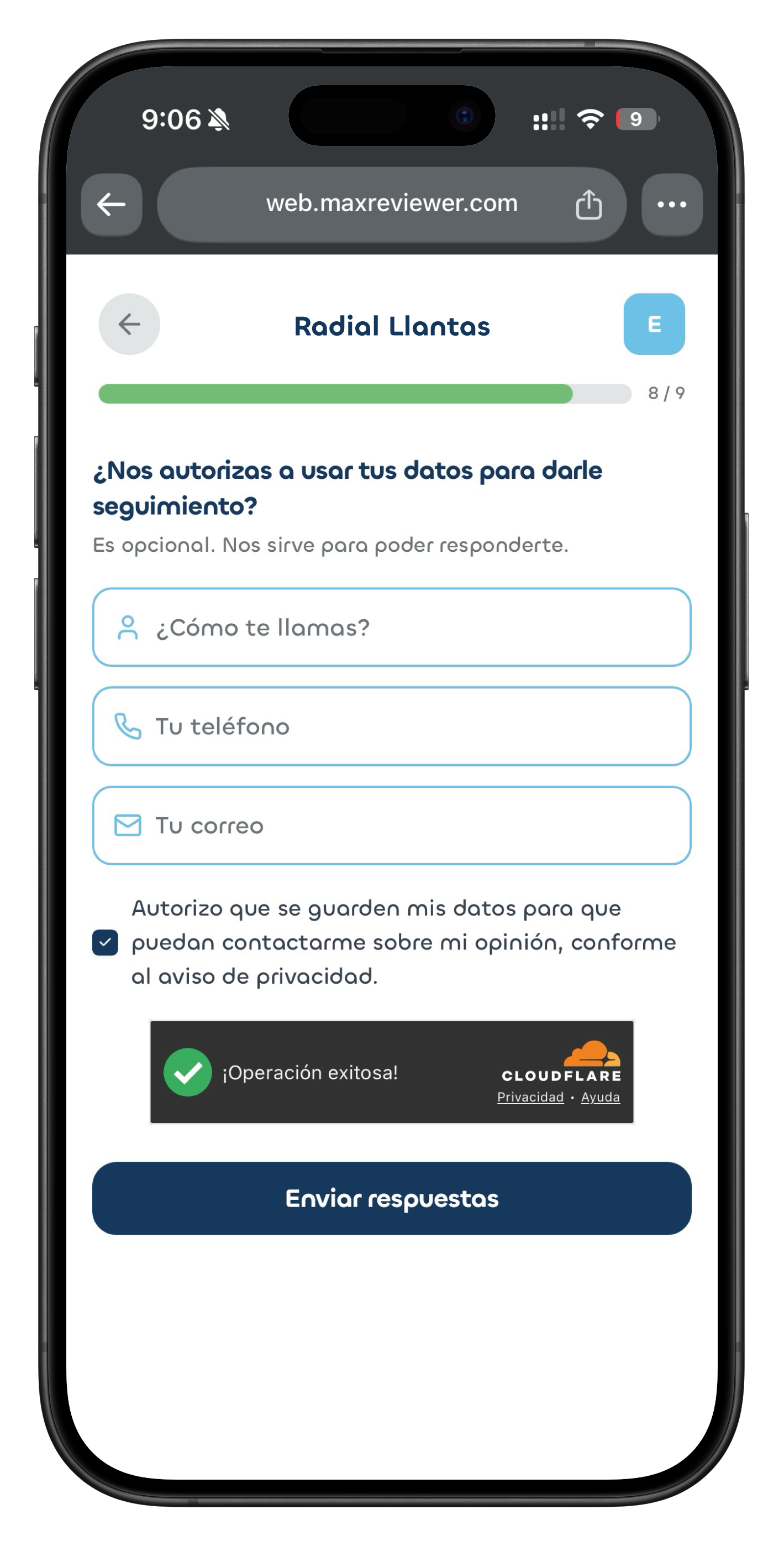 Pantalla final de la encuesta con invitación a dejar reseña en Google