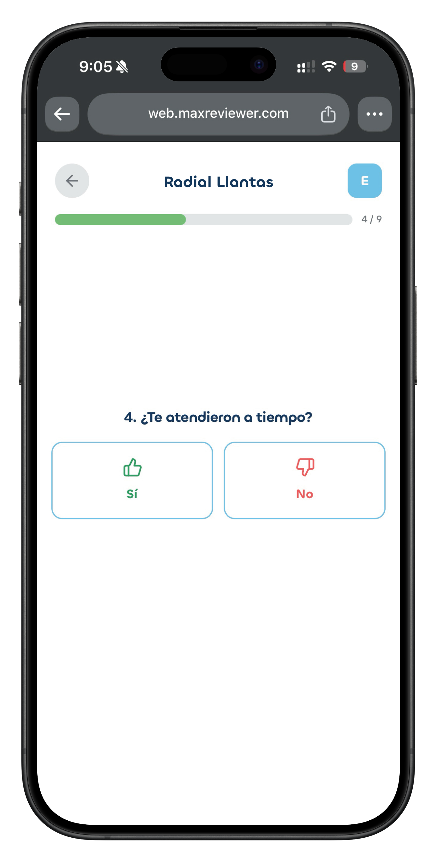 Encuesta de MaxReviewer en el celular del cliente
