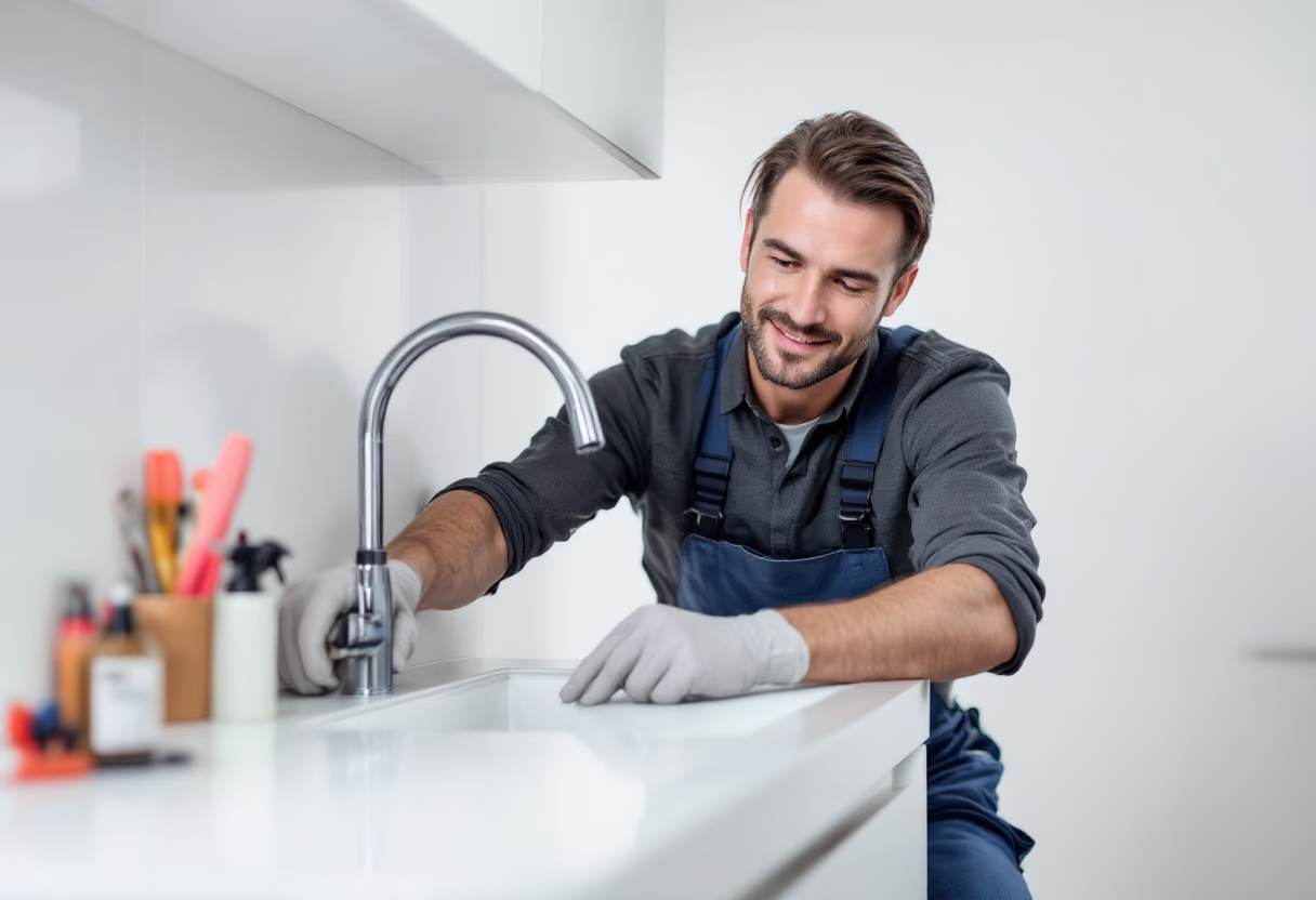 image of plumber fixing a sink