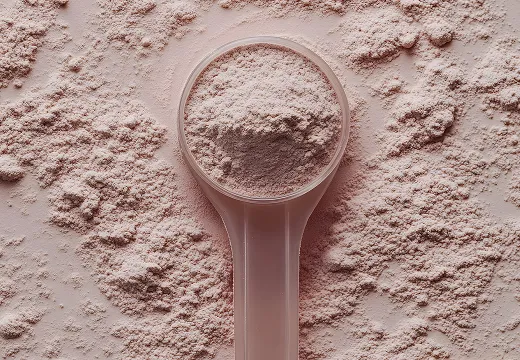 A scoop is filled with effera™ powder on a matching background.