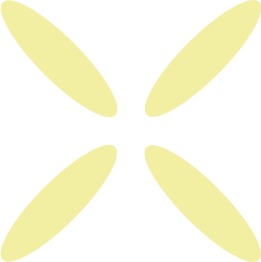 Quatre formes ovales jaunes disposées en croix sur fond transparent.