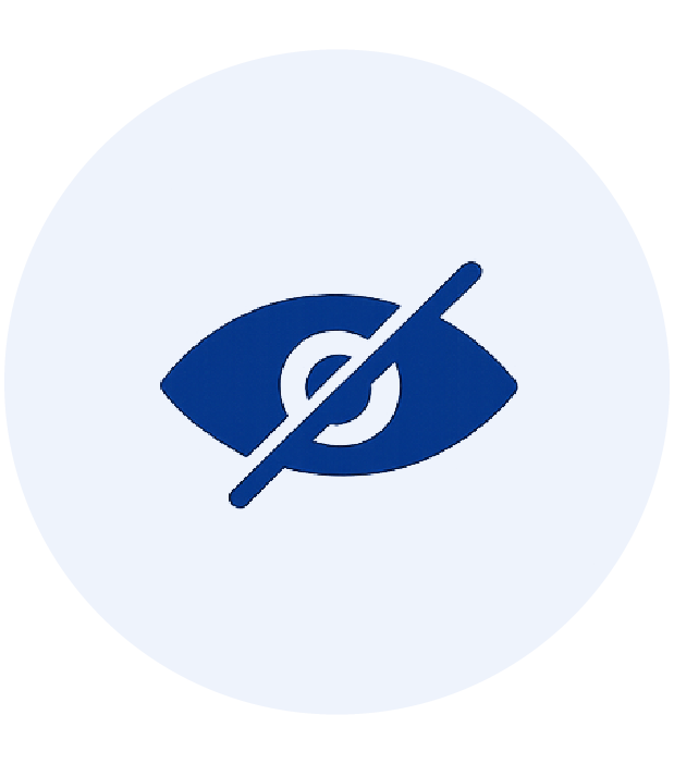 Blue eye icon with a diagonal slash, symbolizing hidden or invisible content.