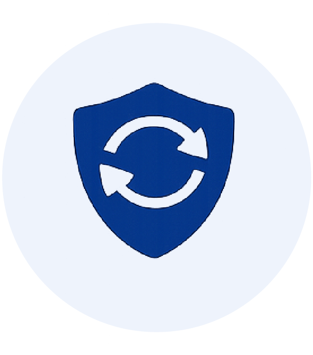 Blue shield icon with two white circular arrows indicating a refresh or sync action.