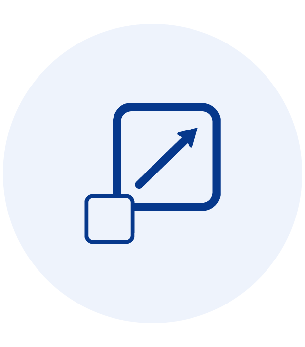 Icon of an arrow pointing diagonally upward within a square connected to a smaller square.
