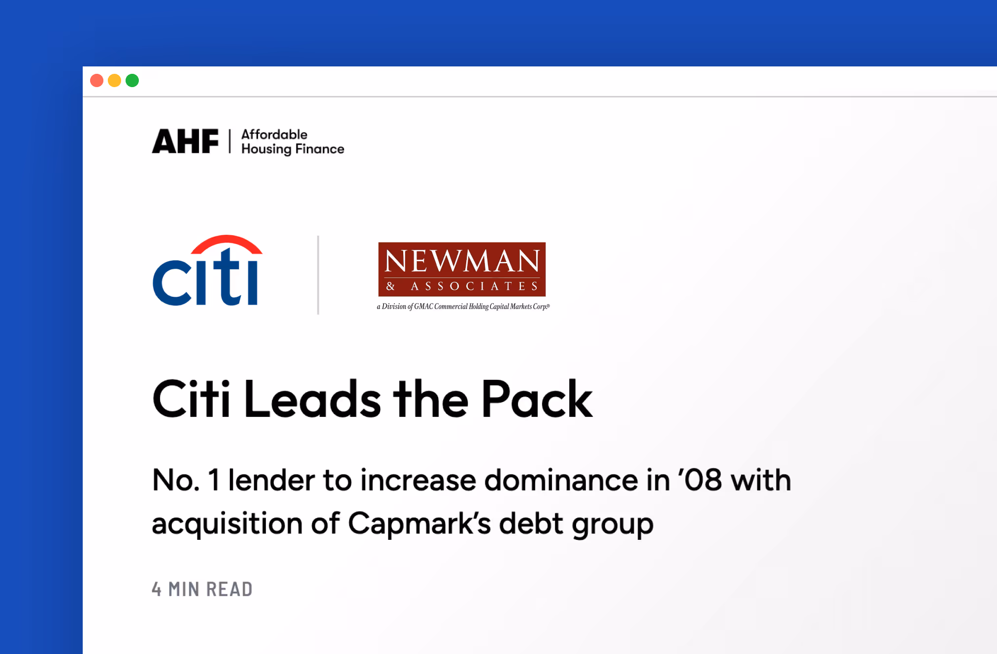 A web page with the text Citi Leads the Pack