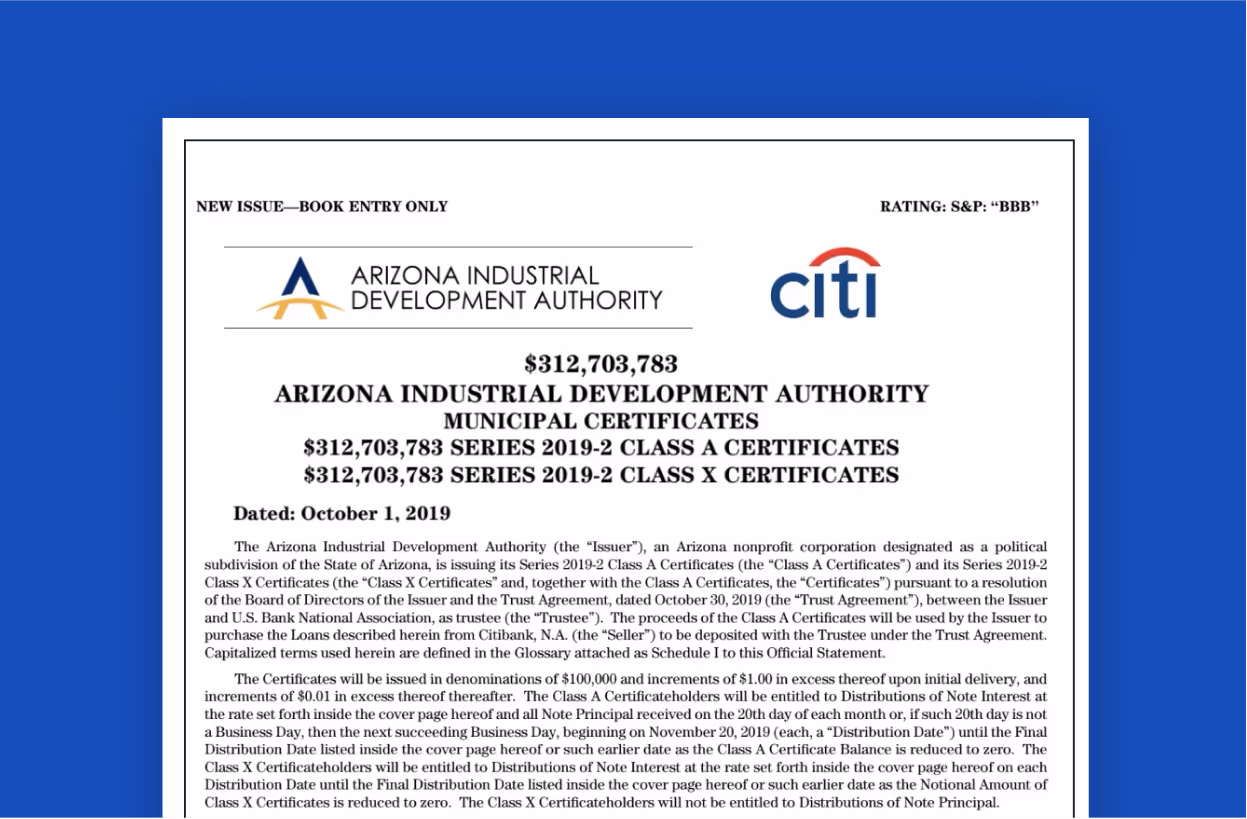 The arizona industrial development authority certificate.