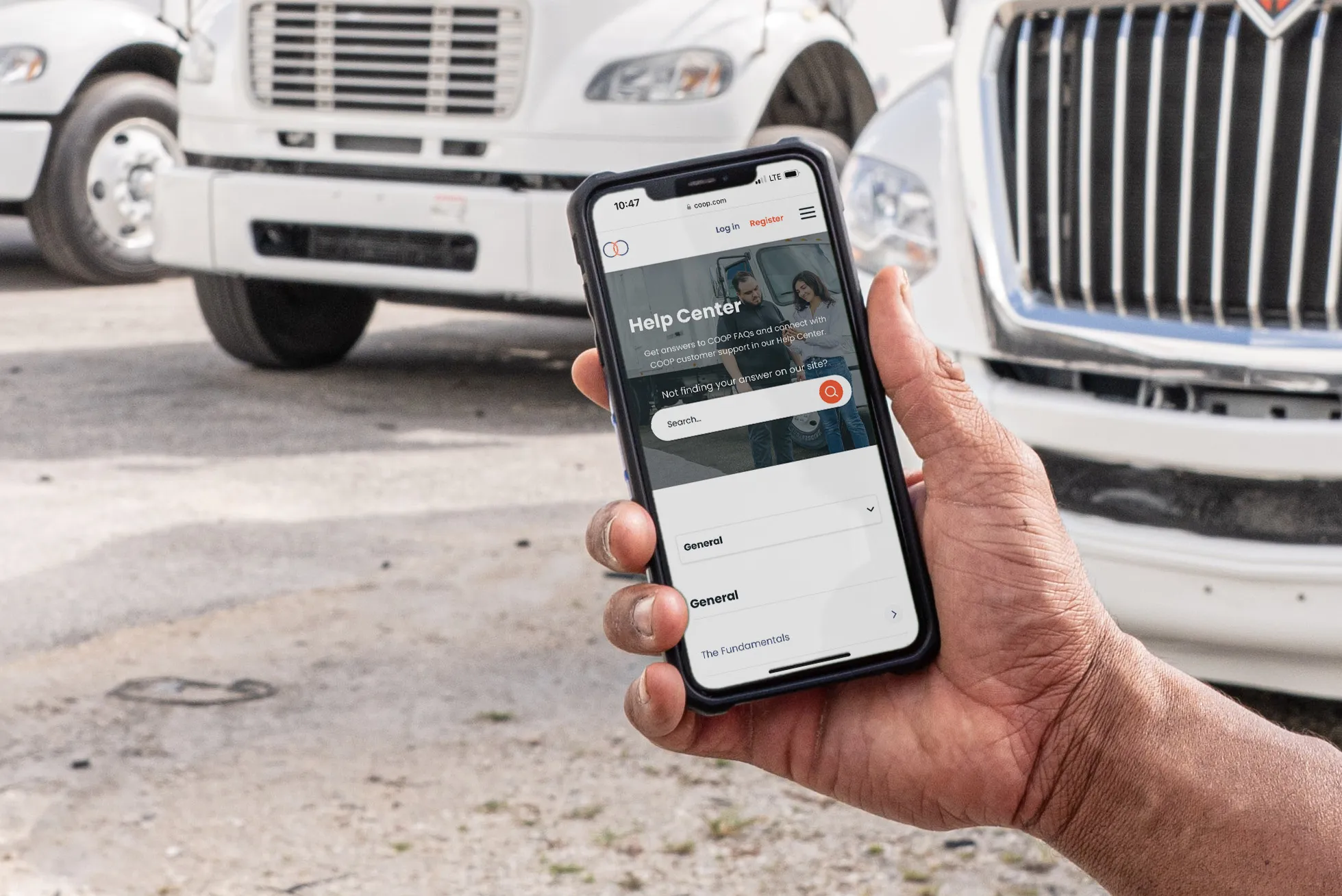 Person holding a smart phone using COOP app