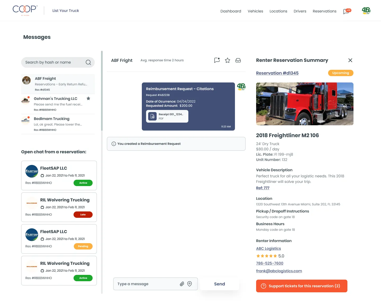 COOP by Ryder Reimbursement Request feature
