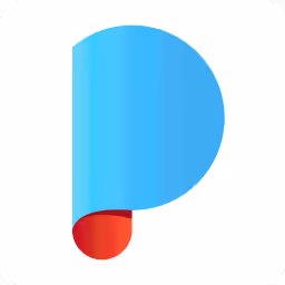 Blue and red stylized letter P logo with a curled bottom design.