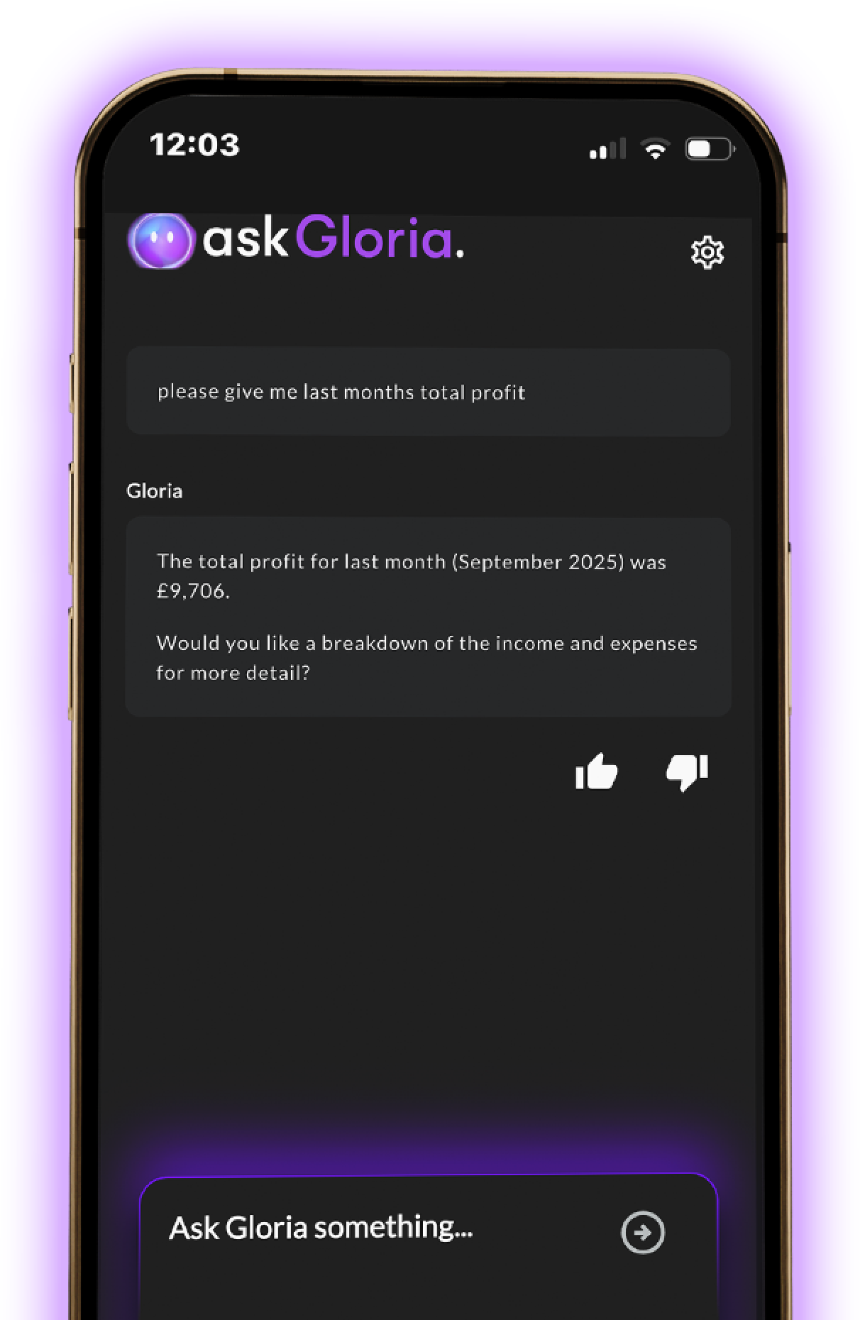 Preview of Ask Gloria in iPhone App