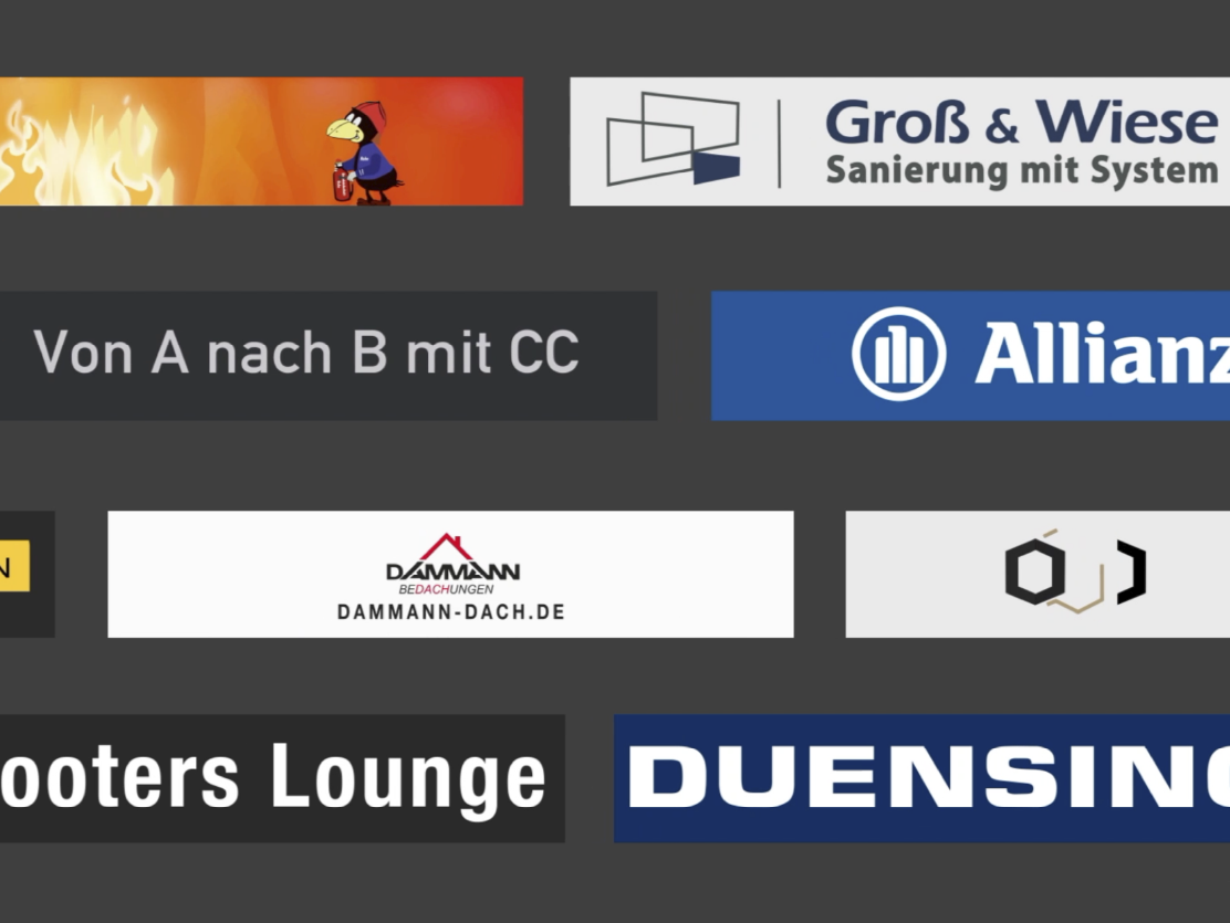 Verschiedene Bandenspots für Sportarenen und Sporthallen  mit Edeka, Allianz und regionalen Firmen