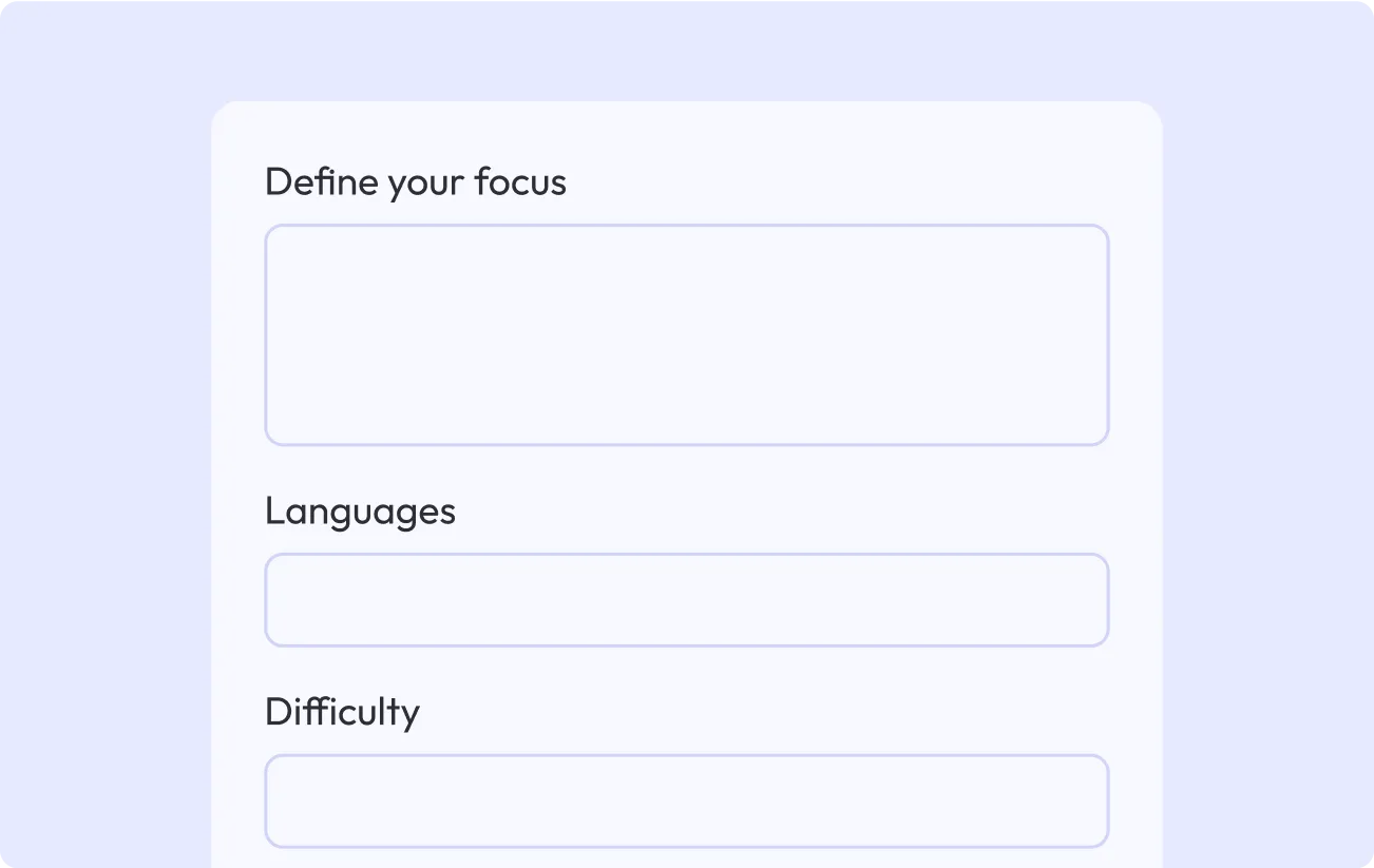 Define your project requirements and we will curate problems to match