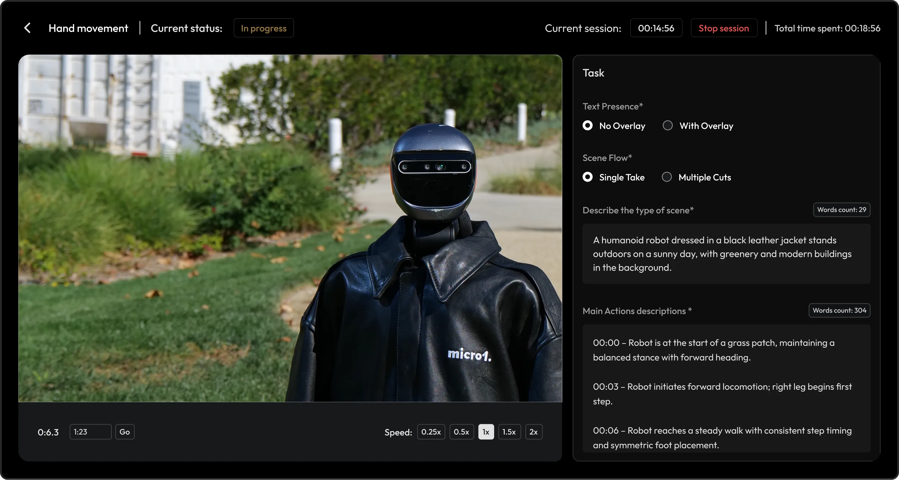 micro1 data platform - Robotics expert describing the video in detail to create high quality robotics training data