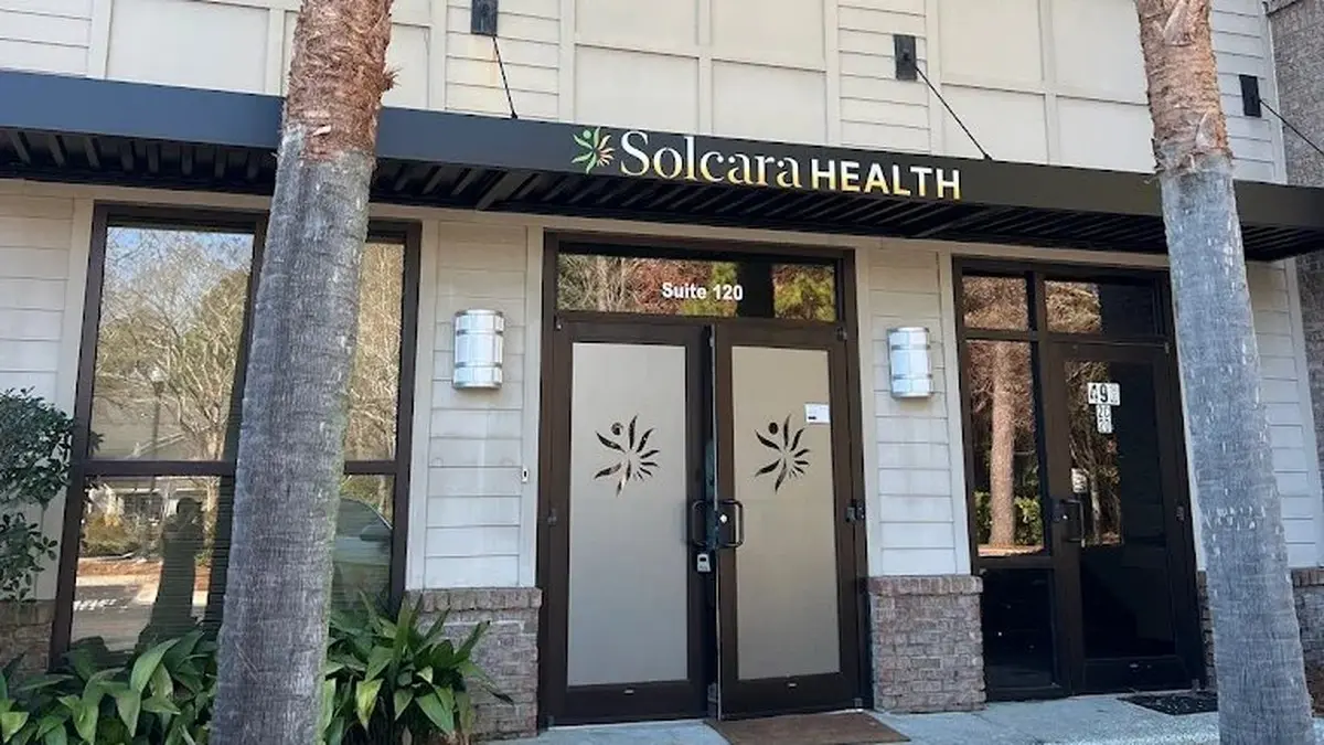 The exterior storefront of Solcara Health's functional medicine and longevity practice in Mount Pleasant, South Carolina.