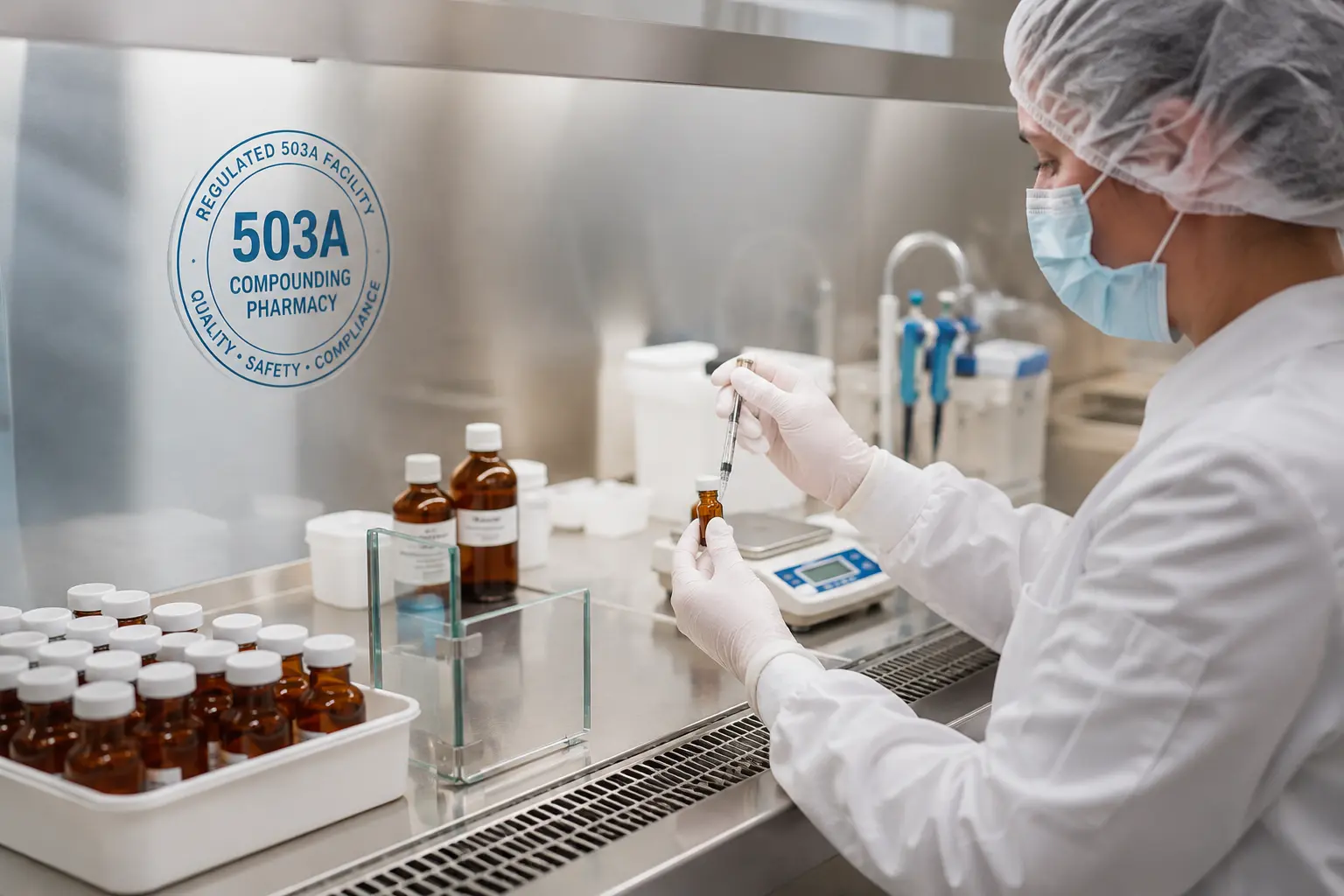 A licensed 503A compounding pharmacy preparing medications under sterile, quality-controlled conditions.