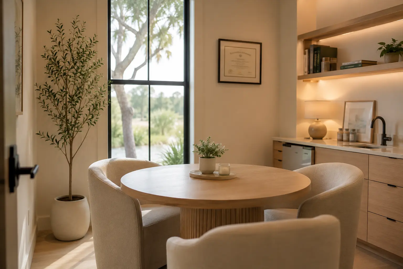 The welcoming consultation space at Solcara Health in Charleston, South Carolina.