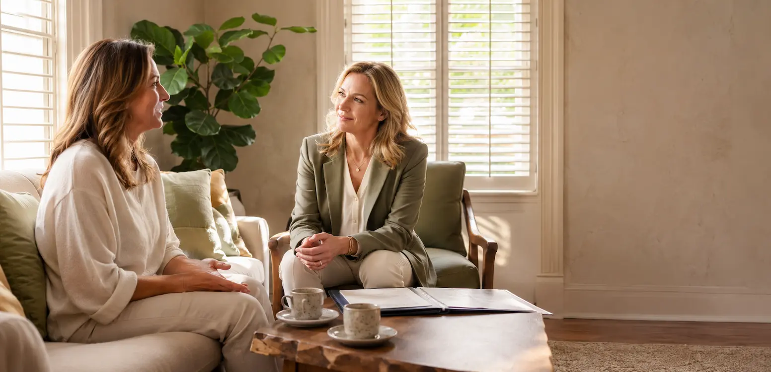 A woman in midlife discussing peptide therapy options honestly with a Charleston functional medicine practitioner.