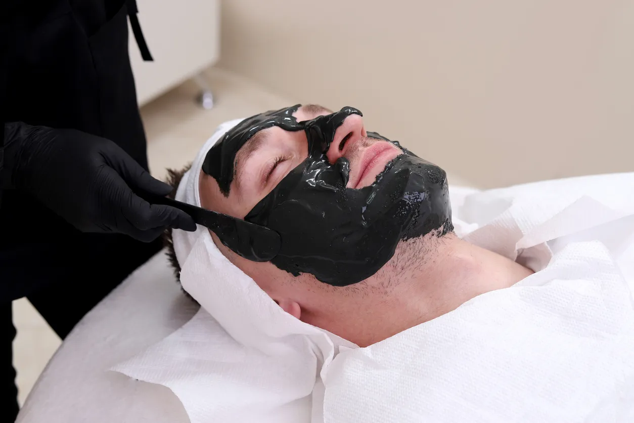 Charcoal detox black mask facial for deep cleansing at Project Hairway men's grooming Dubai