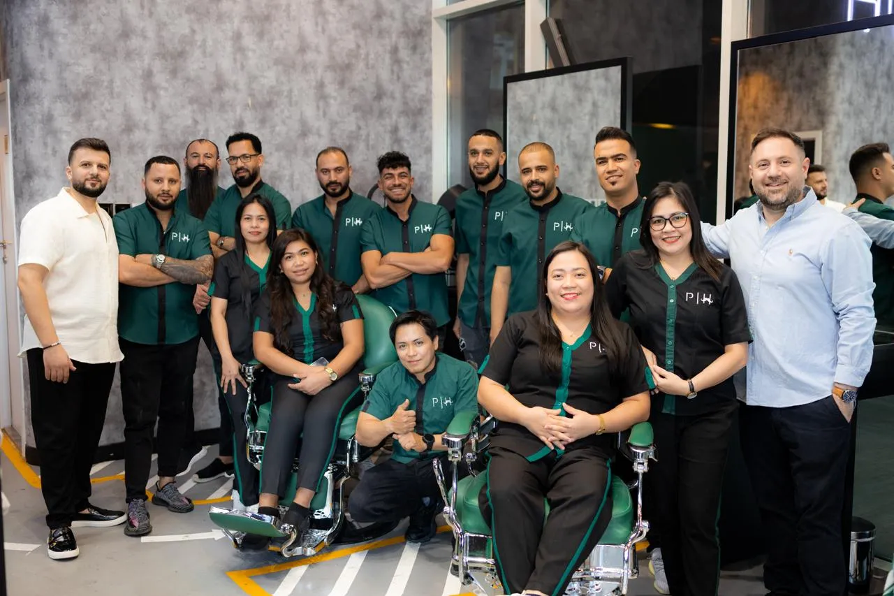 Project Hairway Dubai barbershop full team of barbers and grooming specialists group photo