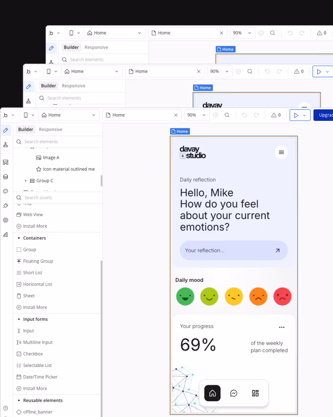 Bubble.io editor interface displaying a developed web app