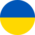 Circle divided horizontally with blue on top and yellow on bottom, representing the Ukrainian flag.