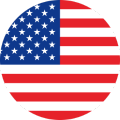 Circle-shaped American flag with stars and stripes.