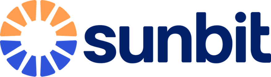 Sunbit logo with stylized orange sun and blue text.
