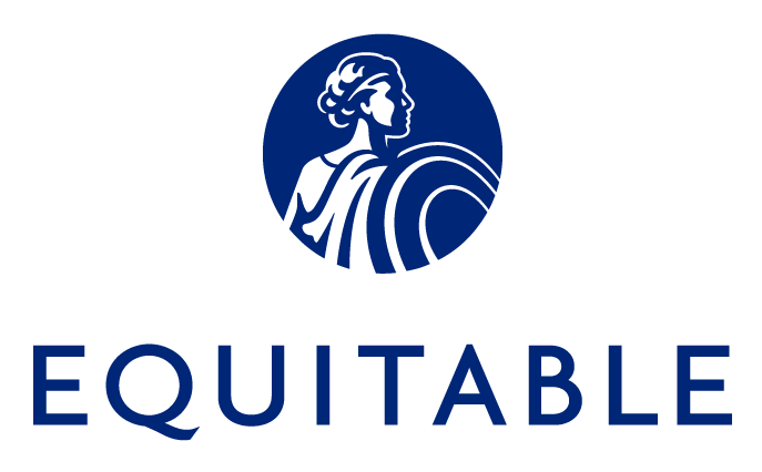 Equitable logo featuring a stylized profile of a woman with flowing hair inside a blue circle above the word 'EQUITABLE' in bold uppercase letters.