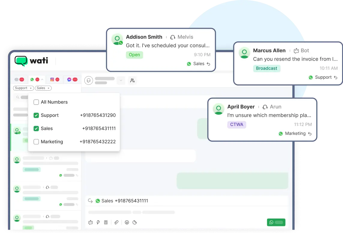 Multiple WhatsApp Numbers Features for Business Use | Wati