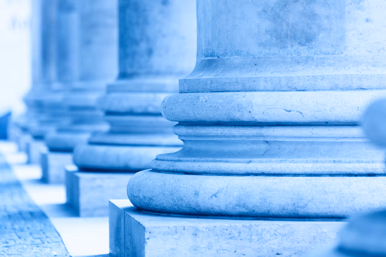 Group of corporate blue business columns