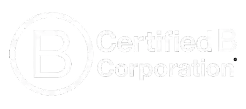 Certified B Corporation logo in white on transparent background.