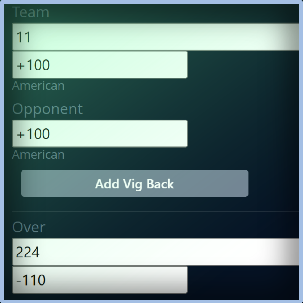 Unabated Line fair-odds interface