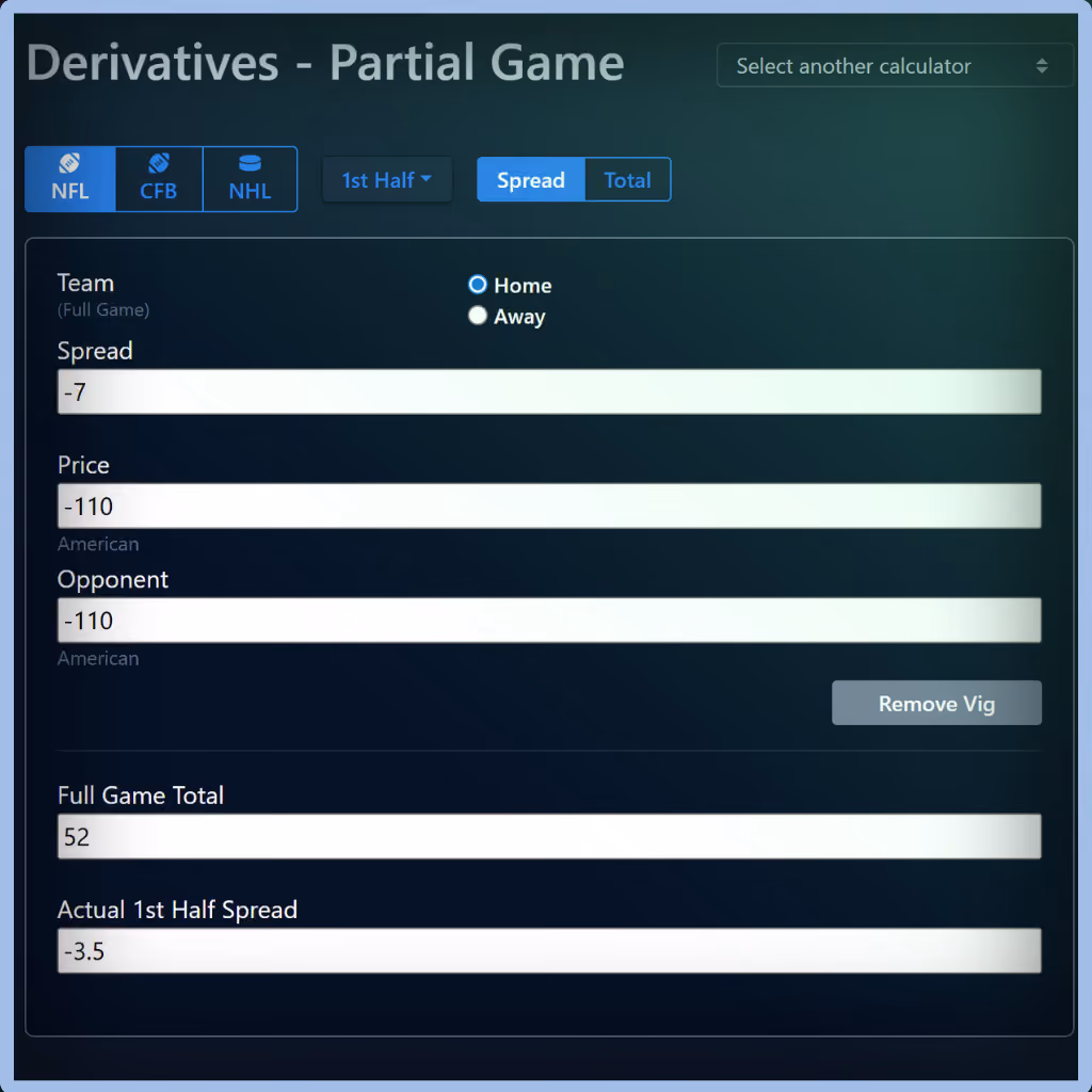 Unabated Line fair-odds interface