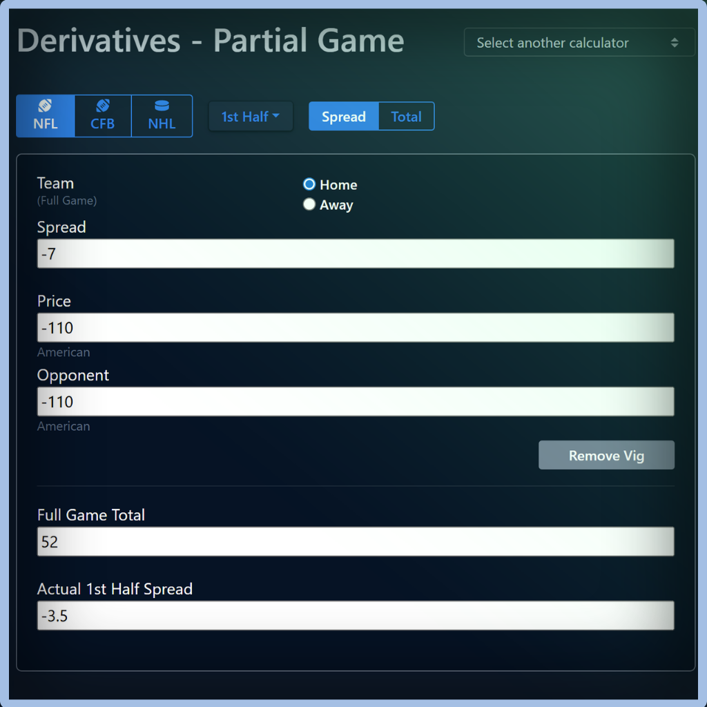 Unabated Line fair-odds interface