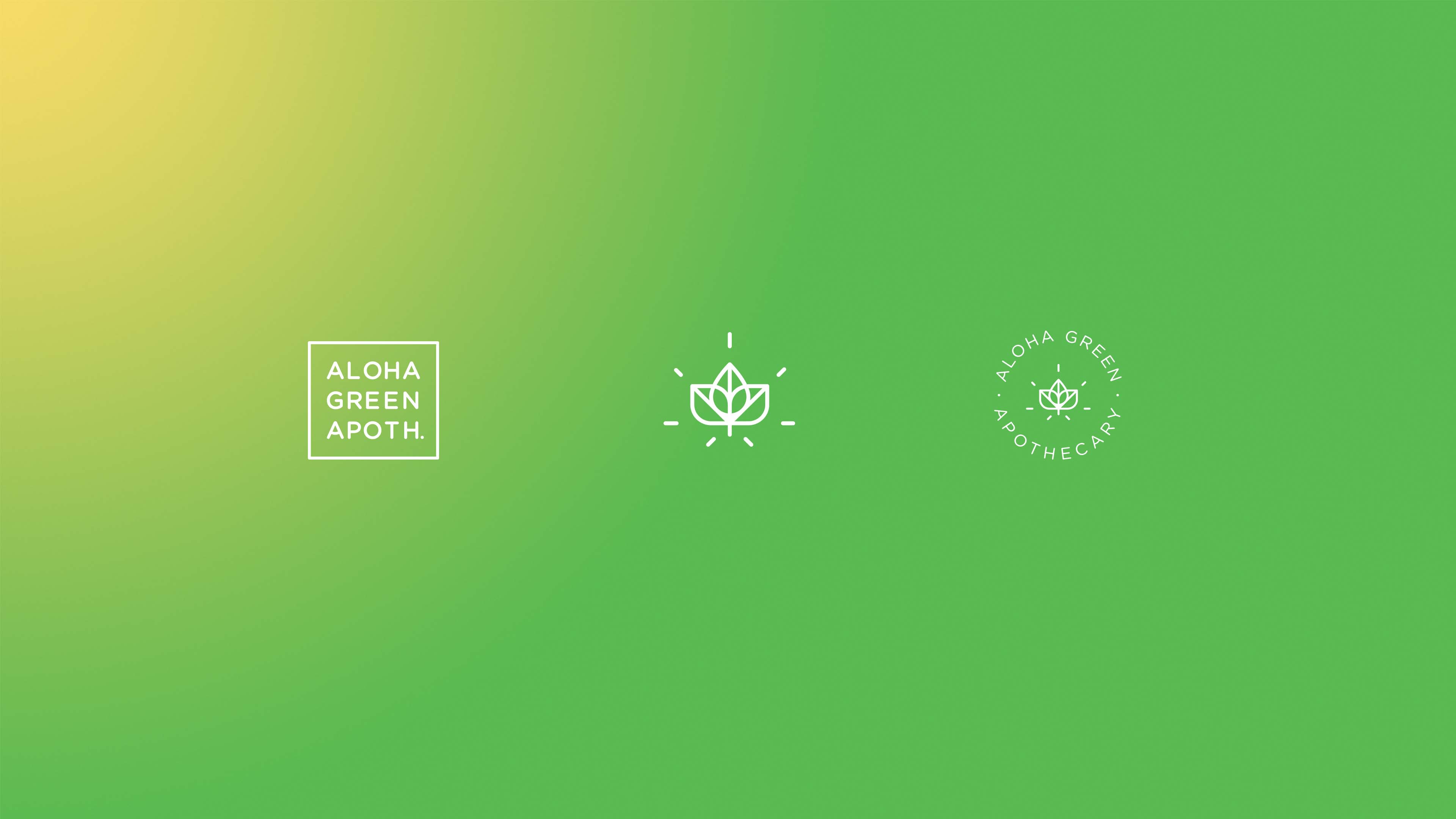 Brand identity, print collateral, and marketing materials designed for Aloha Green Apothecary.