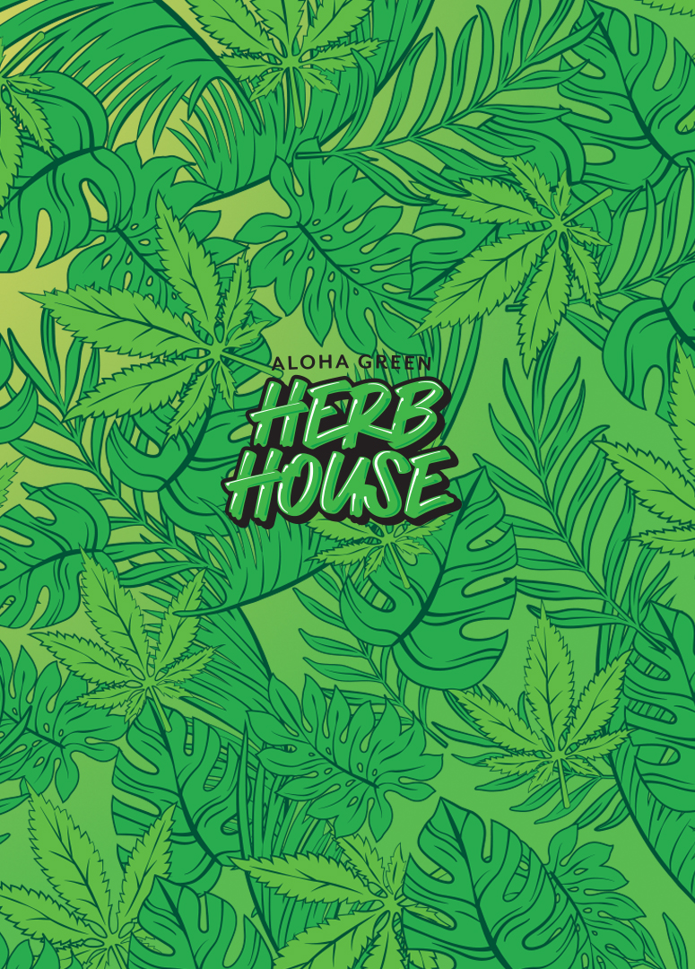 Brand identity, print collateral, and marketing materials designed for Aloha Green Apothecary.