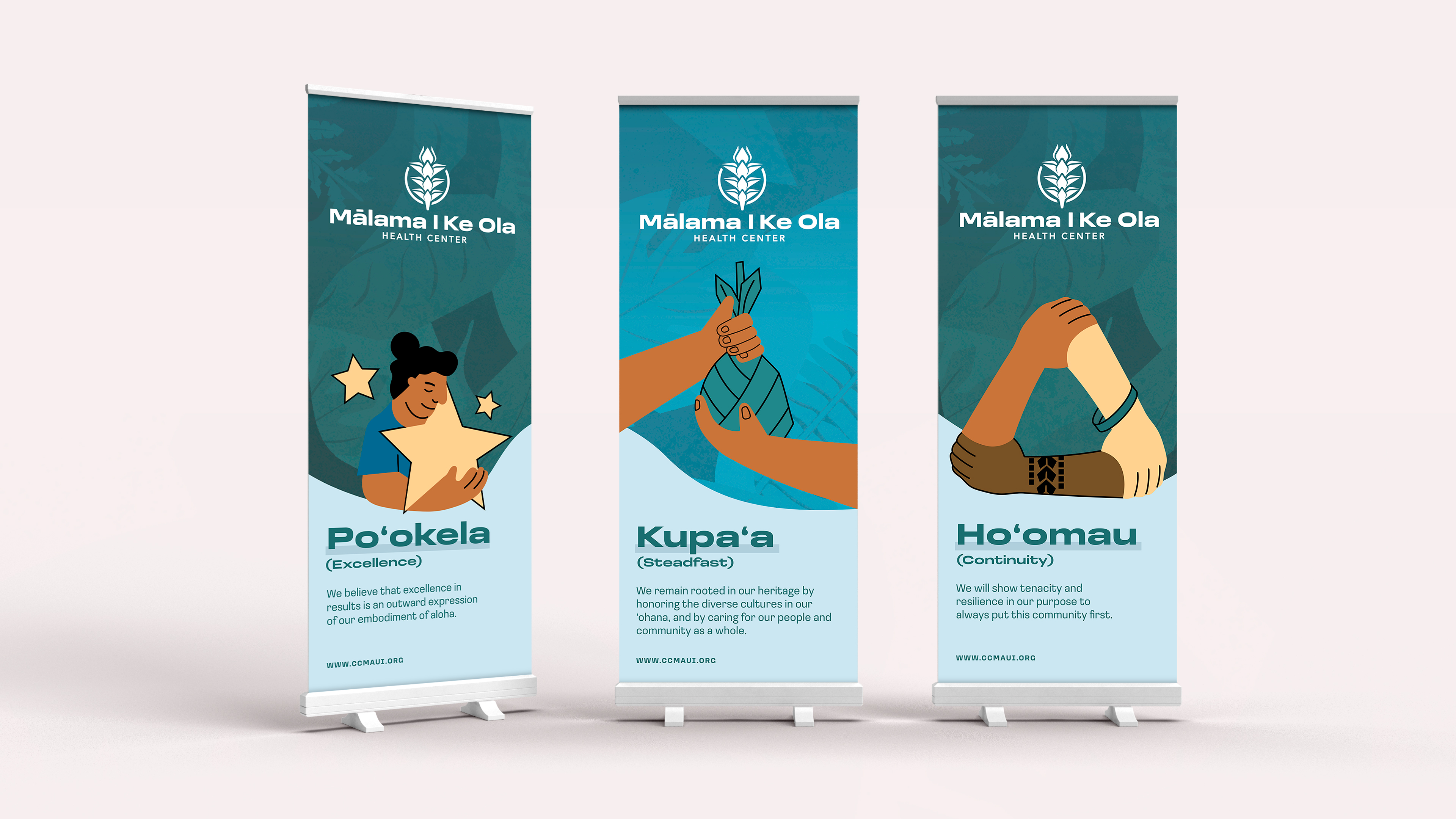 Brand identity, print collateral, and marketing materials designed for Malama I Ke Ola.