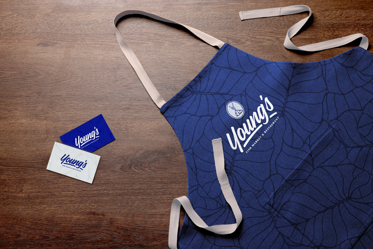 Brand identity, print collateral, and marketing materials designed for Young's Fish Market.