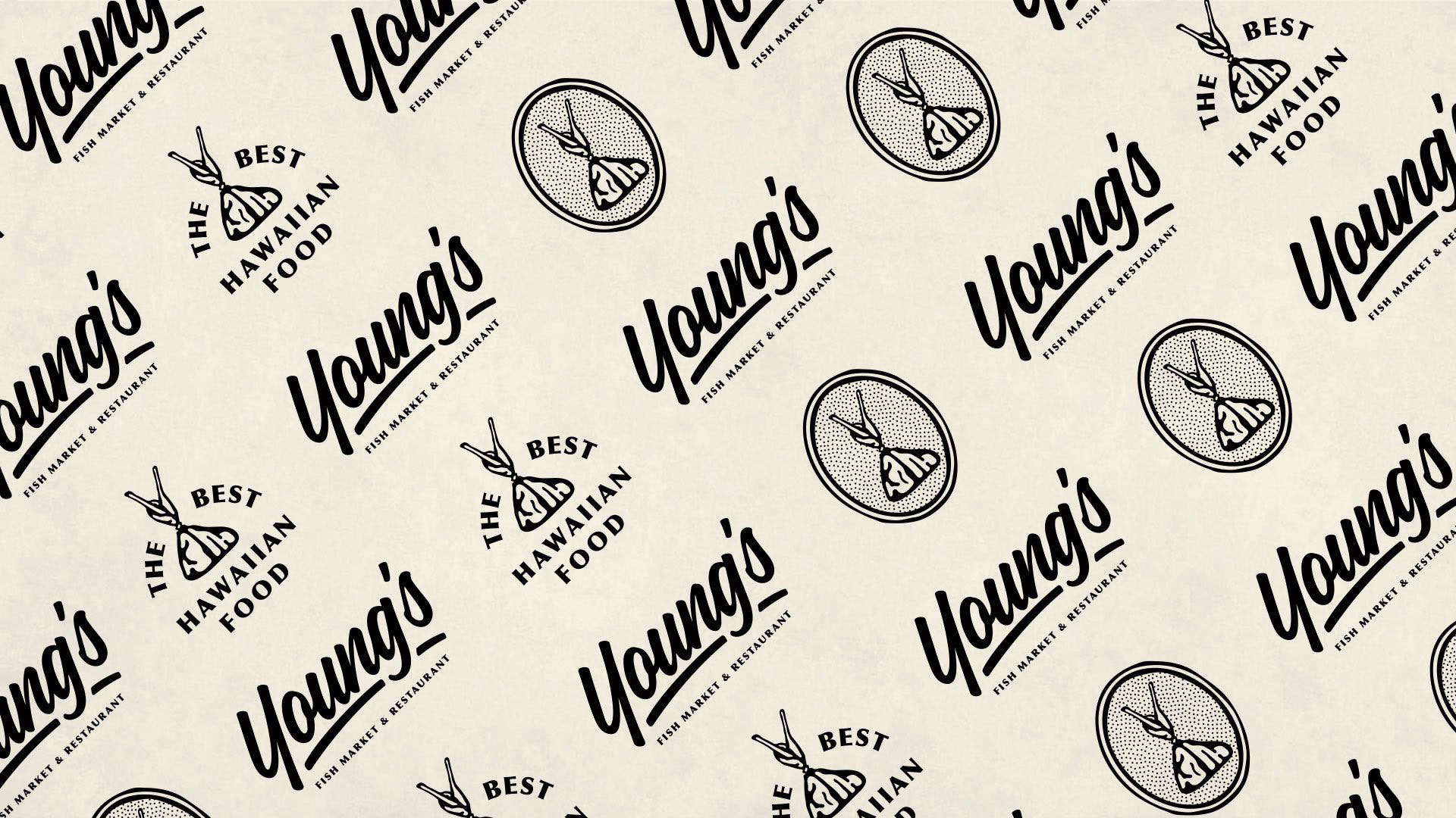 Brand identity, print collateral, and marketing materials designed for Young's Fish Market.