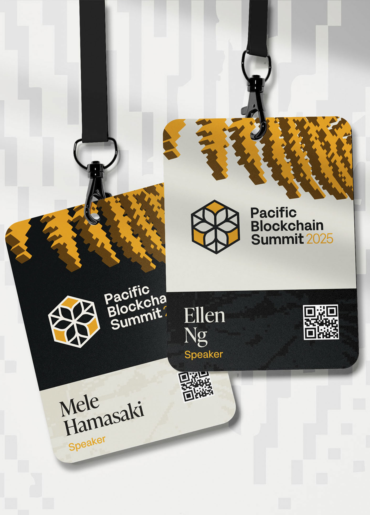 Brand identity, print collateral, and marketing materials designed for Pacific Blockchain