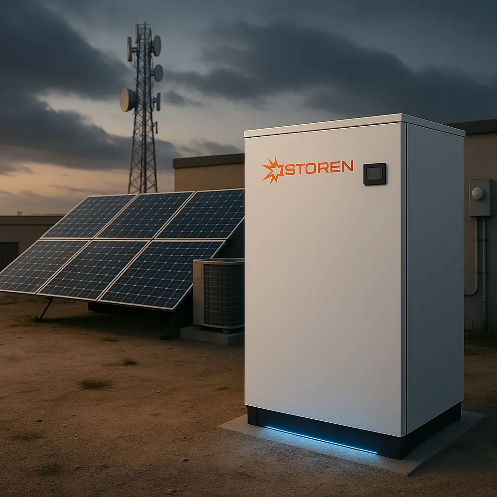 Modern home with solar panels on the roof and a VRB built-in module battery storage unit installed outside, showcasing sustainable energy solutions
