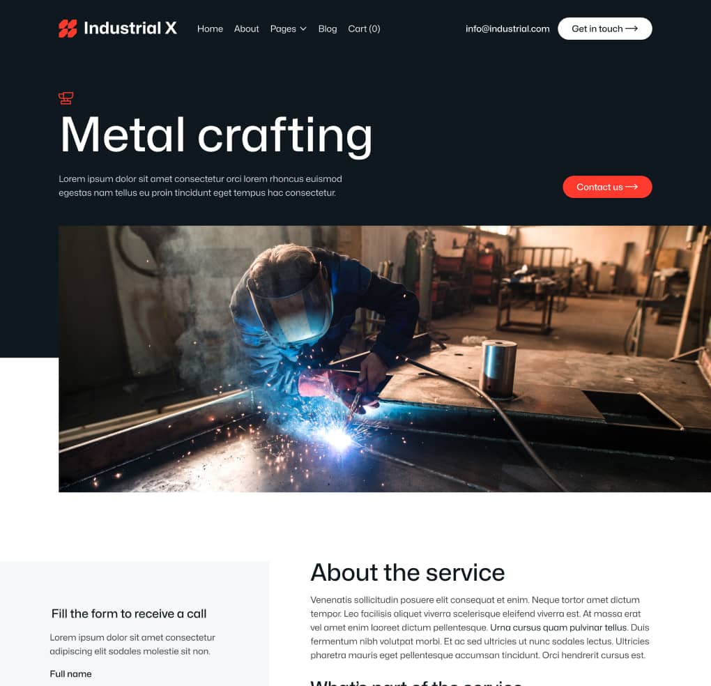 Industrial X - Service Single Page - Metallurgical Webflow Template