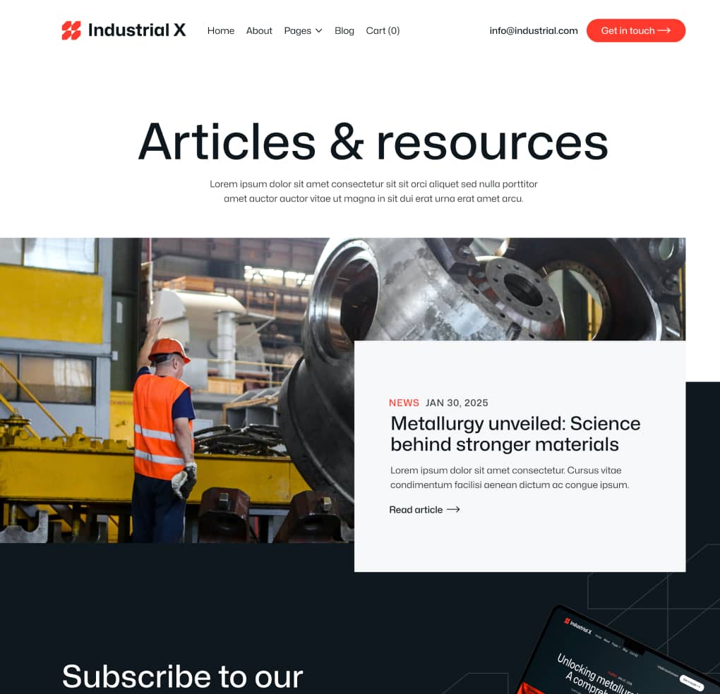 Industrial X - Blog V1 Page - Metallurgical Webflow Template