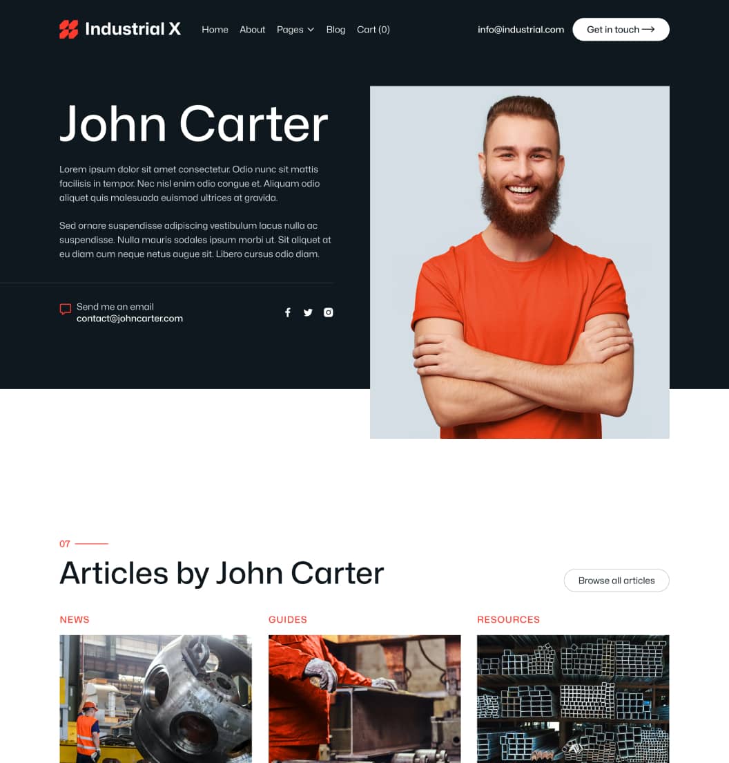 Industrial X - Team Member Page - Metallurgical Webflow Template
