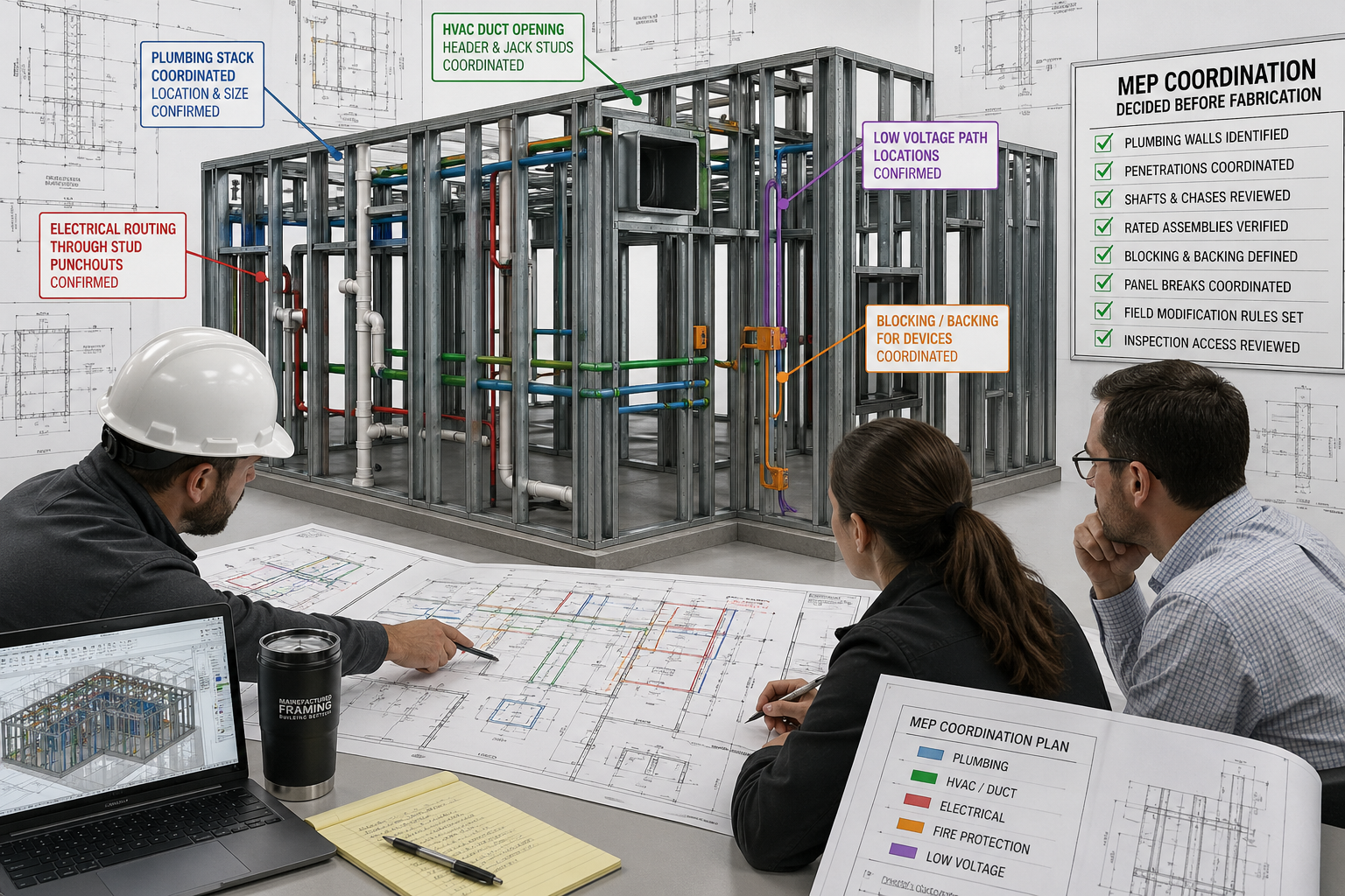 MEP coordination in panelized cold-formed steel framing before fabrication