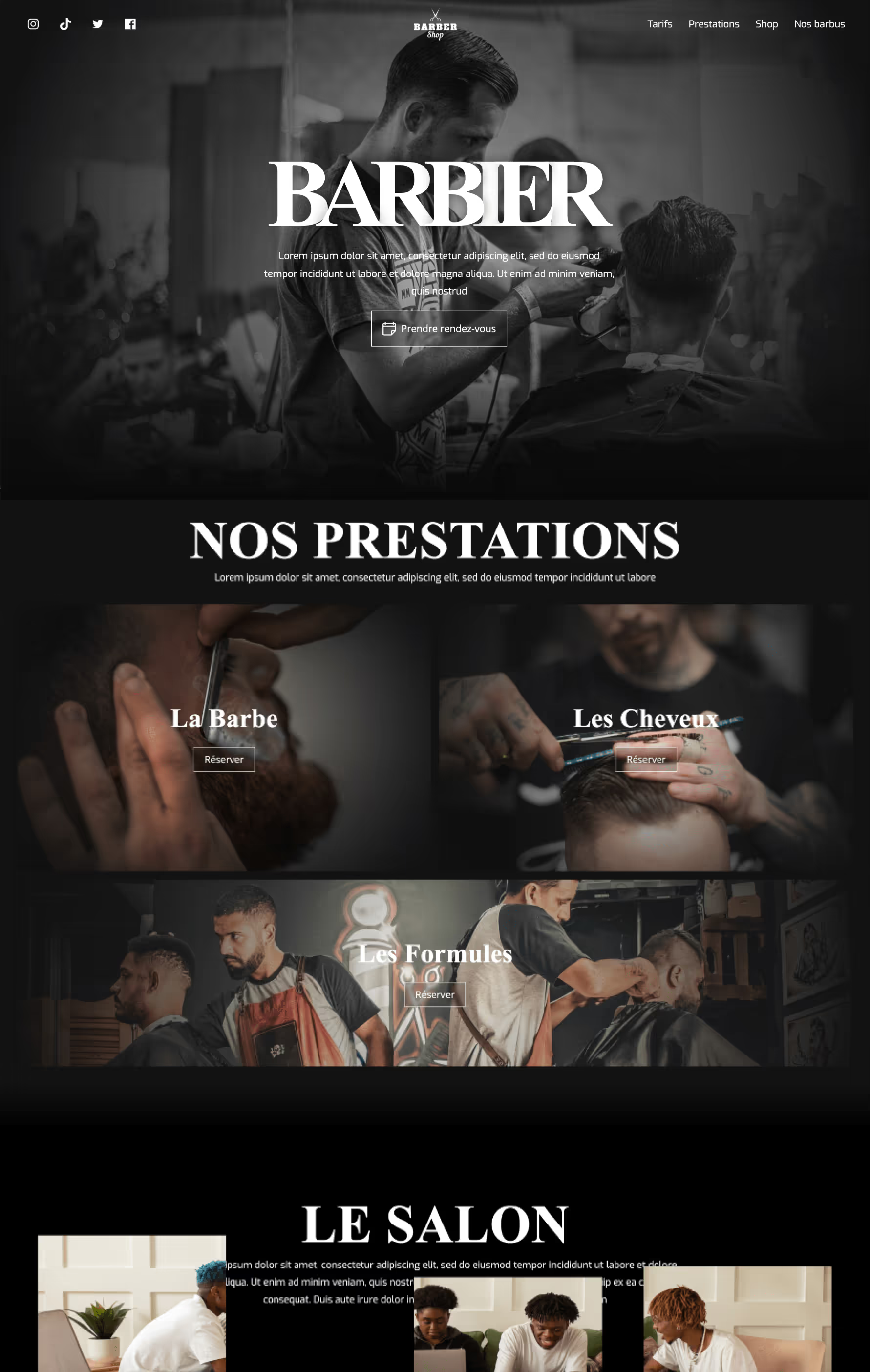 Une maquette de site webflow Barber