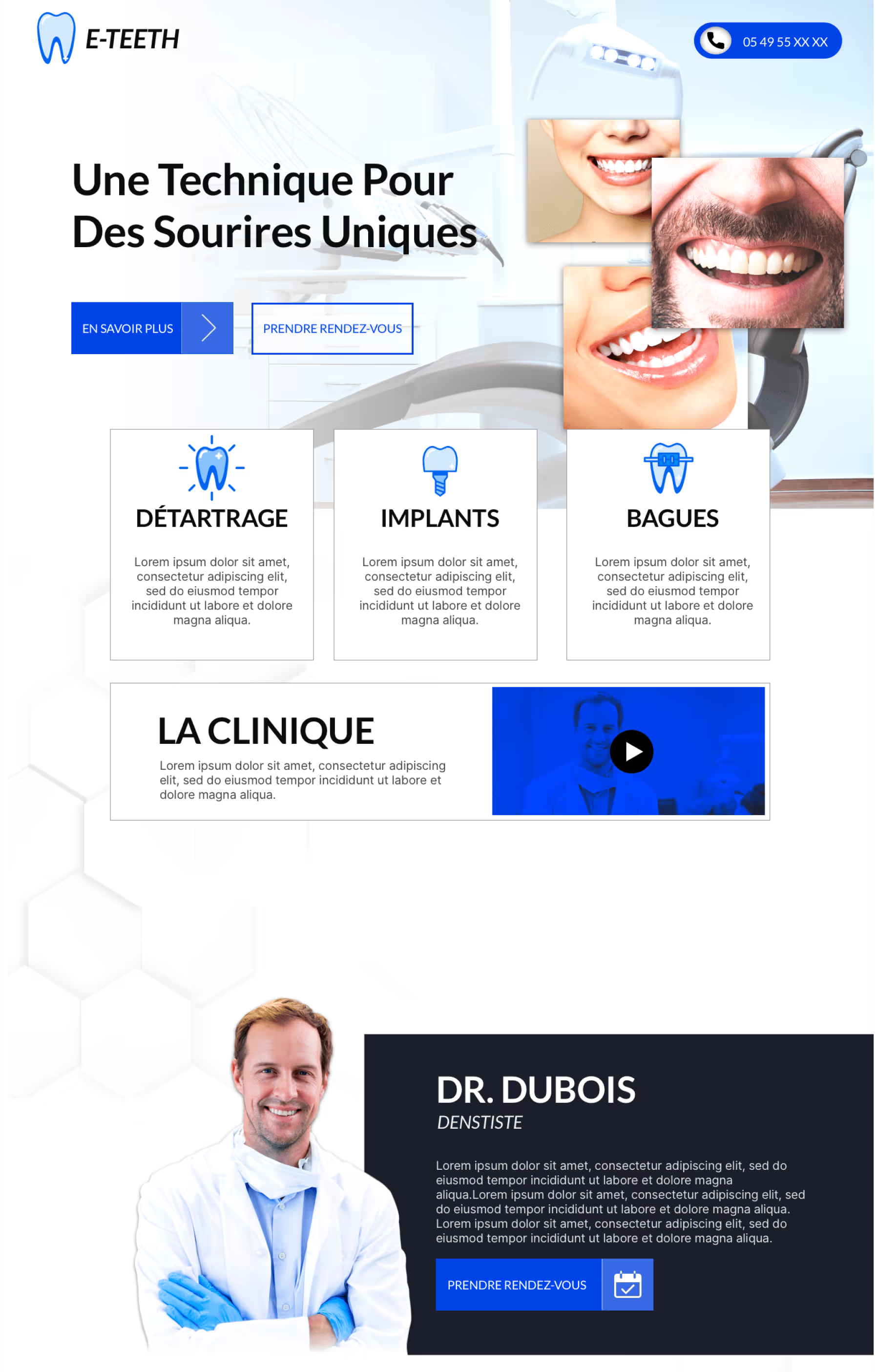 Une maquette de site webflow Dentiste