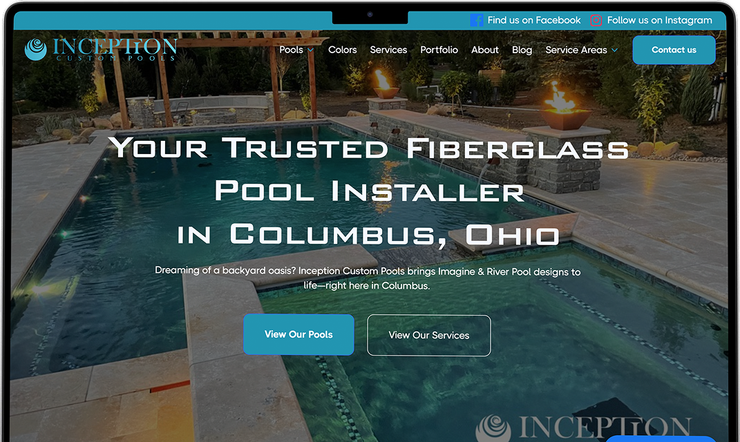 Computer screen of Inception Pools website